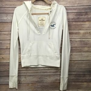Hollister White V-Neck Hoodie